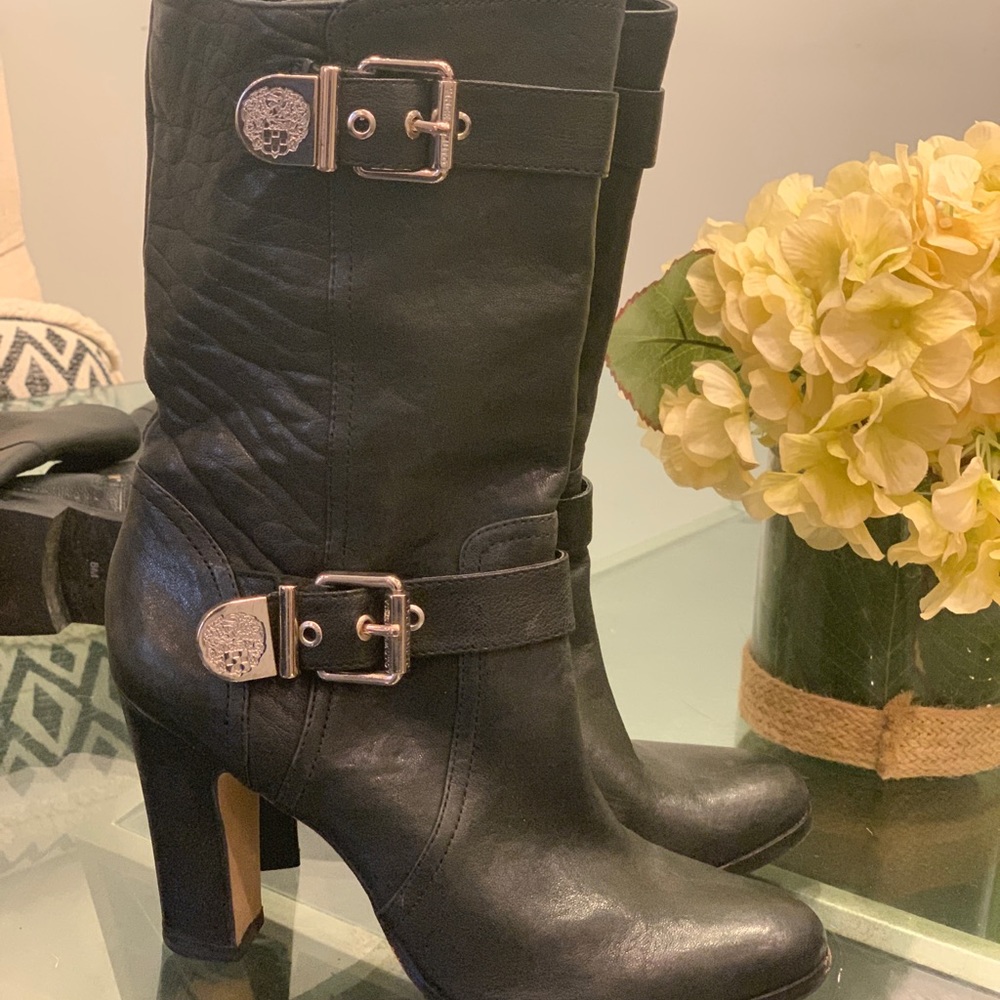 Vince Camuto Black Buckle Mid-calf Booties, 8.5